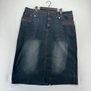 Vintage Luxuury Blues Skirt Women's 19/20 Blue Dark Wash Red Contrast Stitch y2k